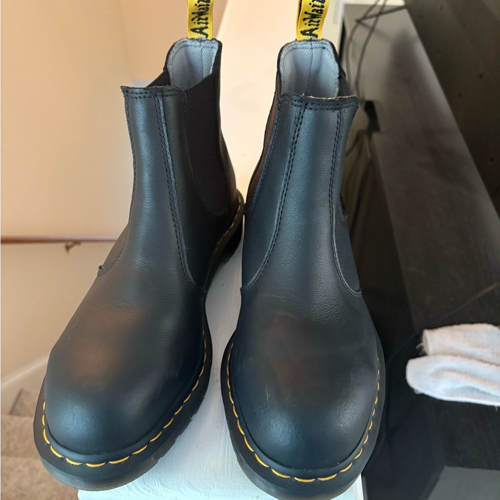 Dr. Martens Black Leather Boots with Yellow Stitching- Steel Toe Safety Boots